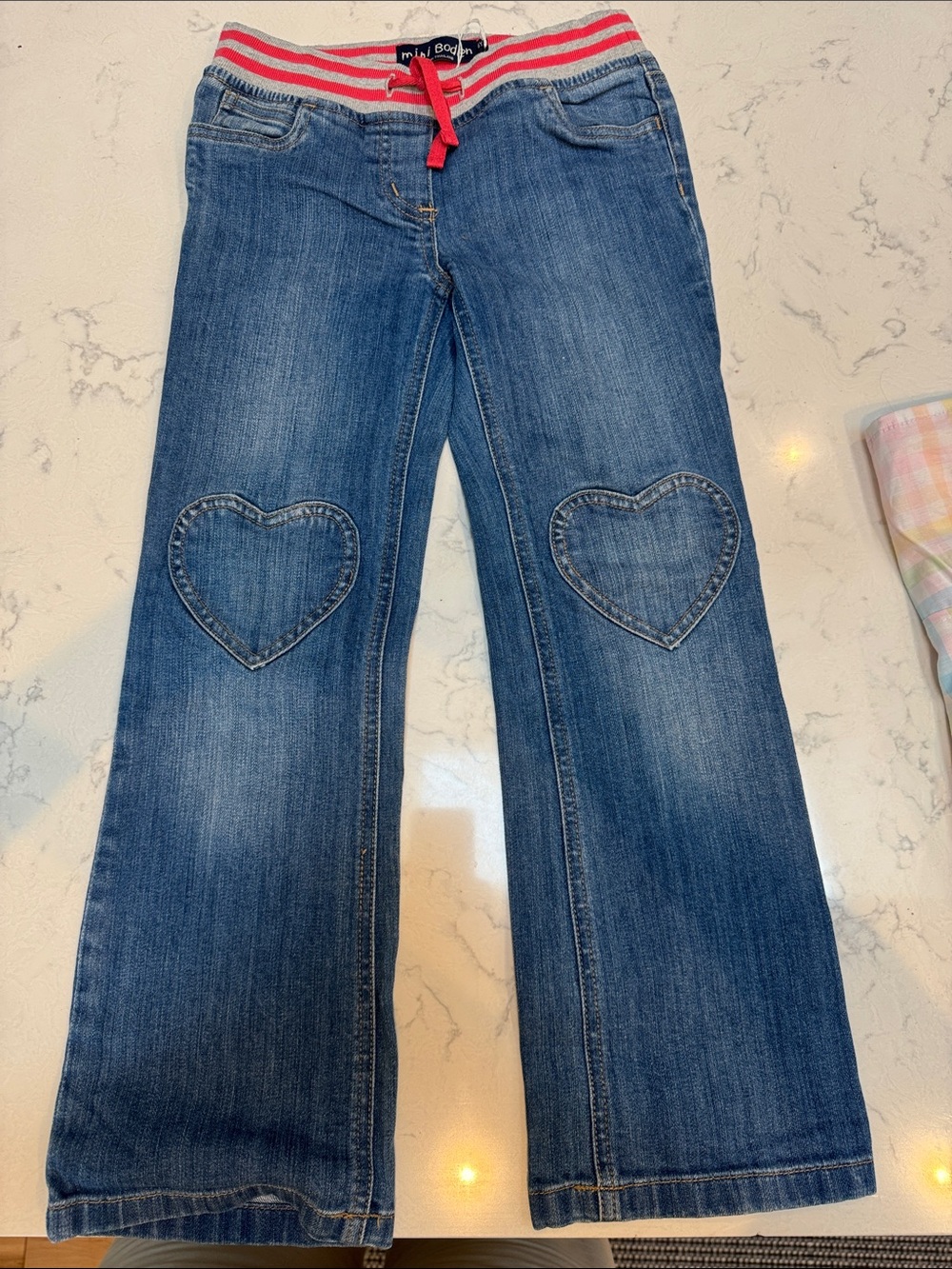 Mini Boden Blue Flare Jeans with Pink-Striped Waistband